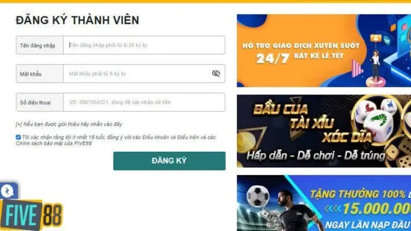 Hướng dẫn đăng ký Five88 chi tiết từng bước