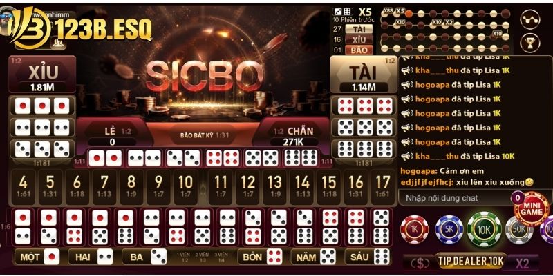 Tựa game Sicbo 123B là một loại trò chơi cá cược sử dụng 3 viên xúc xắc.