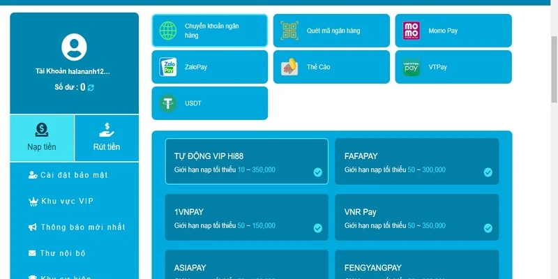 Ba bước nạp tiền Hi88 nhanh gọn với mọi phương thức