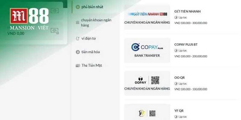 Nạp tiền M88 – Nhanh, chuẩn và cực kỳ an toàn