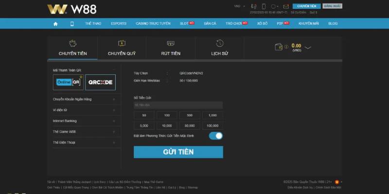 Nạp rút tiền W88 nhanh chóng